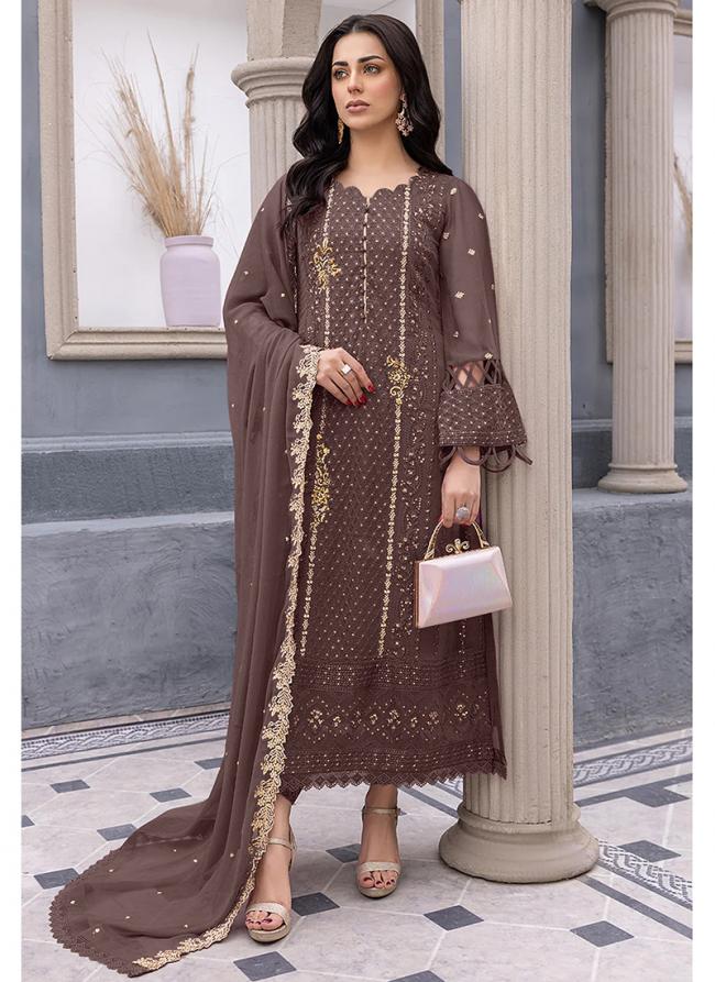 Georgette Brown Eid Wear Embroidery Work Pakistani Suit